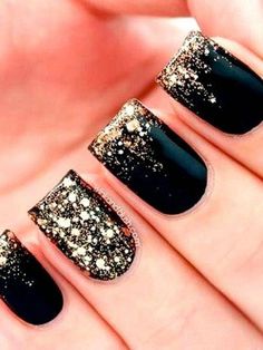 2014 black nail designs Gel French Manicure, New Years Eve Nails, Gold Nail, Black Nail Designs, Super Nails, New Year's Nails, Gel Nail Designs, Prom Nails