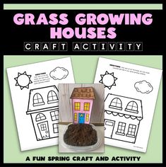 the grass growing house craft activity is shown with two pictures and text that reads, grass growing