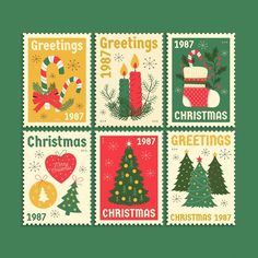 stamps with christmas decorations and candles on them