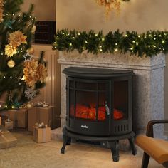 a living room with a christmas tree and fireplace