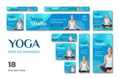 yoga banners with woman doing yoga poses