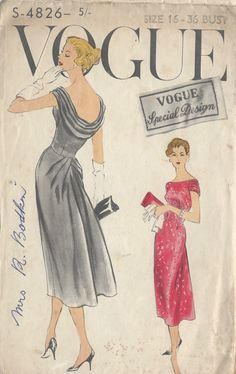 1950s Cocktail Dress, 1950s Sewing Patterns, Vintage Vogue Sewing Patterns, Patron Vintage, Vogue Vintage, Vogue Dress, Vintage Dress Patterns, Calendar Girls, Vogue Sewing