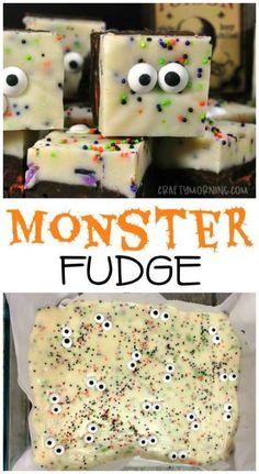 some kind of monster fudge cake with sprinkles and eyes on it