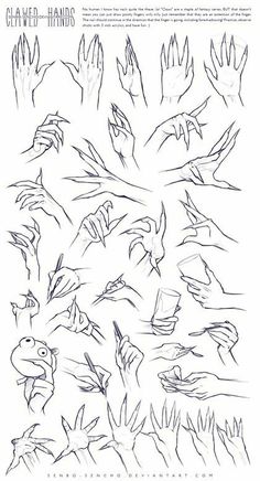 an image of hand gestures drawn in black ink on white paper with the words, clawed hands