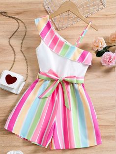 Shein Kids, Simple Wardrobe, Belted Romper, Baby Dress Patterns, Girls Frock Design, Cute Dress Outfits, Kids Fashion Dress, Kids Fashion Clothes