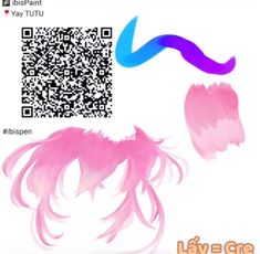 a qr code for an anime character with pink hair and purple feathers on it