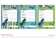 dinosaur party printables for kids with dinosaurs on blue and green striped paper background