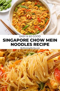 an image of singapore chow mein noodles recipe with chopsticks in the foreground