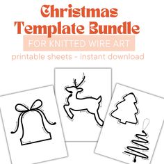 christmas template bundle for knitted wire art printable sheets - instant digital file available