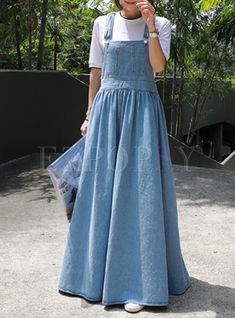 Dresses | Maxi Dresses | Women Oversize Long Suspender Dress Suspender Dress For Women, Oversized Denim Dress, Women Oversized Outfit, Long Denim Dress Outfit, Long Pinafore Dress, Denim Long Dress, Jumper Dress Outfit, Denim Dress Outfit, Long Denim Dress