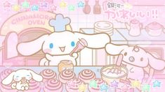 an image of a cartoon kitchen scene with bundt cake and dog on the counter