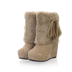 Sku MFYB-mnehlb-7 Material PU, Artificial Fur Pattern Solid Color Season Spring, Autumn, Winter Style Thick Heels Heels 10.5cm Color Yellow, Black, Beige Size 35,36,37,38,39 Fur Uggs Boots, Outfits With Wedge Heels, Fur Uggs, Ugg Fur Boots, Winter Wedges, Uggs Boots, Wedge Heel Boots, Shoes World, High Heel Wedges