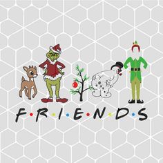 an image of the grin and his friends in christmas costumes on a grey background with white hexagonal grids