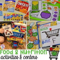 the food and nutrition activities are displayed in this collage, with pictures of grocery items