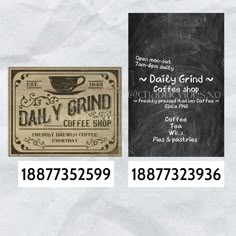 two business cards with the same logo on them, one for daily grind coffee shop and one for daily grind coffee shop