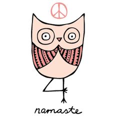 an owl with a peace sign on its head and the words namaste above it