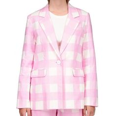 Sanctuary Kora Printed One Button Cotton Candy Gingham Blazer Brand New Cinched With A Flattering One Button Closure, Sanctuary Brings The Charm With This Chic Blazer, A Whimsical Check Print Design That Matches Perfectly With The Coordinating Shorts. Color: White & Med Pink Relaxed Fit Notched Collar; One Button Closure Flap Pockets At Sides Lined Linen, Rayon; Lining: Viscose Machine Wash Approx. Measurements: Ptp 19.5" / Length 28" Blazer Pattern, Work Blazer, Chic Blazer, Checked Blazer, Blazer Designs, Style Basic, Formal Style, Jacket Pattern, Blazer Buttons