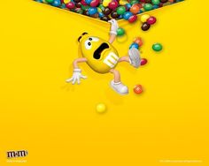 an image of a cartoon character surrounded by gummy balls on a bright yellow background