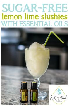 the recipe for lemon lime slushies with essential oils is shown in front of an image