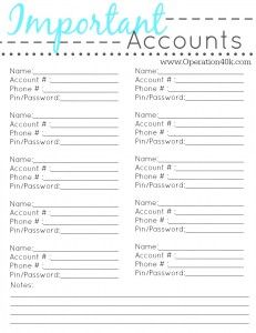 an important account is shown in this printable checklist for the homeowner