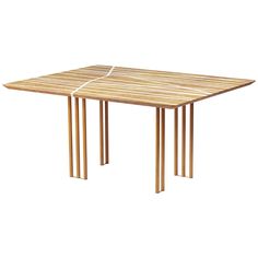 a wooden table with four legs and a square top on an isolated white background,