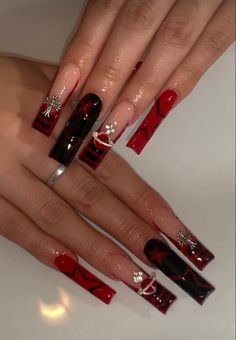 Cute Nails Acrylic, Insta Nails, Black Acrylic Nails, Red Acrylic Nails, Goth Nails, Grunge Nails, Dope Nail Designs, Unique Acrylic Nails