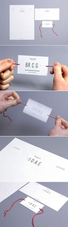 the process of making a business card with red string