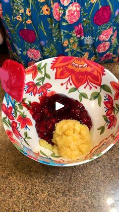 a bowl filled with food on top of a counter