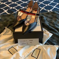 Brand New In Box Authentic Gucci Malaga Kid In Black. 2” Classic Gucci Bamboo Heel. Gorgeous Ribbon Closure With Working Buckle. Fits True To Size 39. Comes With Original Box And Two Satin Shoe Bags. Ask Questions Before Purchasing. Gucci Pumps, Gucci Heels, Velvet Pumps, Shoes Gucci, Mid Heels Pumps, Satin Shoes, Gucci Bamboo, Shoe Bags, Fabric Shoes