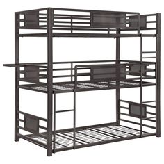 a metal bunk bed with two sets of drawers on the bottom and one set of stairs to the top