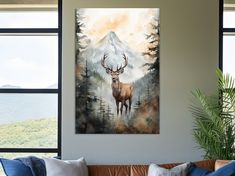 a painting on the wall of a living room