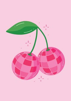 Illustration of a pair of disco ball cherries. Cherry Disco Ball, Cherry Disco, Disco Ball Art, Party Fruit, 70s Party