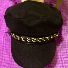 Nwot Express Black Wool Cabbie Hat (S/M) Definite Fashion Go To Beautiful Black Grosgrain Ribbon Around The Base. Gold & Black Rope With Gold Button Accents Across Front Of Brim Thank You For Shopping My Closet Cabbie Hat, Black Rope, Gold Buttons, Black Wool, Grosgrain Ribbon, Gold Black, Ribbon, Women Accessories, Wool