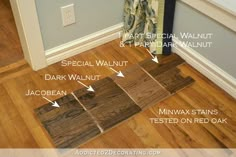 wood flooring that is being installed in a room with the names and description on it