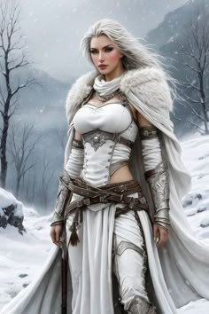 White Warrior Outfit, Angel Warrior Female Goddesses, Warrior Princess Outfit, Mage Female, Snow Warrior, Viking Character, Warrior Outfit