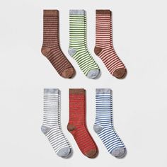 Women's Striped 6pk Crew Socks - A New Day™ Assorted Colors 4-10 : Target Pack Of Socks, A New Day Target, Stripe Socks, Holiday Socks, Fun Socks, Sock Drawer, Striped Socks