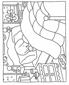 a coloring page with santa claus in his sleigh and other christmas items around him