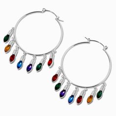 Claire's Gemstone Christmas Lights 50MM Hoop Earrings Fashionable Jewelry, Earring Sale, Jewelry And Accessories, Metal Style, Jewelry Earrings Hoops, Holiday Fashion, White Green, Holiday Outfits, Gemstone Earrings