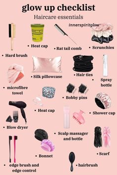 Girls Essentials Products, Glow Up Essentials List, Beauty Supply List, Hair Care List, Natural Haircare Routine, Healthy Hair Habits, How To Have Nice Hair, Hair Essentials Products, That Girl Essentials