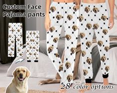 two women's pajama pants with dogs on them and the image of a dog