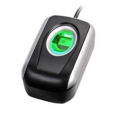 a black and silver device with green light on it's front end, isolated against a white background