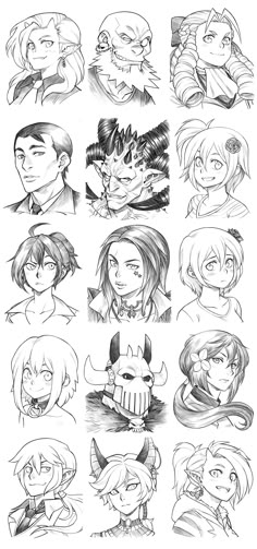 an image of some anime characters with different expressions on their face and body, all drawn in