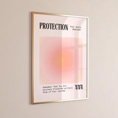 a framed poster hanging on the wall in front of a window that reads protection your baby