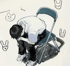 a drawing of a person sitting in a chair