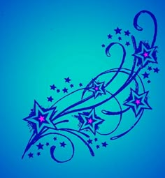 an artistic blue background with stars and swirls