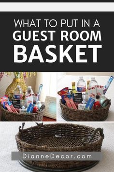 what to put in a guest room basket with the words, what to put in a guest