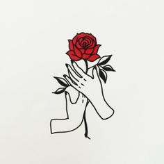 a drawing of a hand holding a red rose