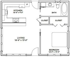 30x24 House 1-bedroom 1-bath 720 Sq Ft PDF Floor Plan Instant Download Model 2F - Etsy Architectural Drawings, House Floor, House Layouts, House Floor Plans, Architecture Drawing, Floor Plan