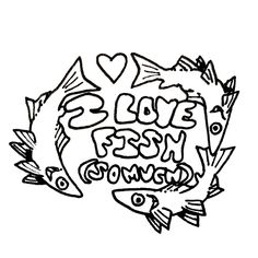 a black and white drawing of fish with the words love is fishy written on it