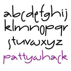 the letters are written in black and purple ink on a white background with pink lettering